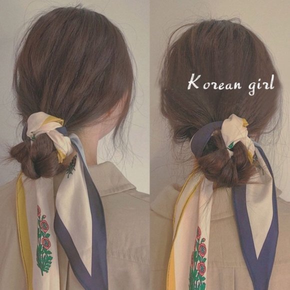 Spring Yellow Blue Floral Silky Scarf - Picture 2 of 8